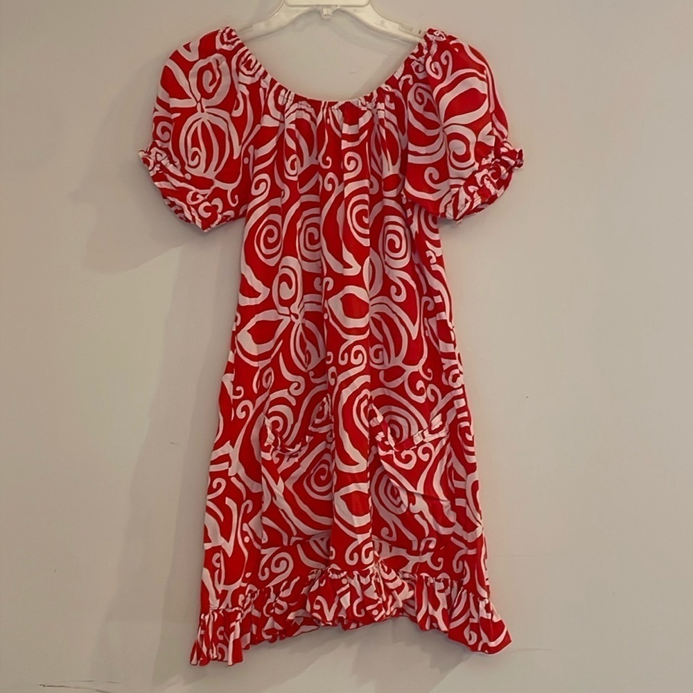 Tybee Island Clothing Co Tomato Red Short Sleeve Ruffle Tunic Swim Coverup Sz M